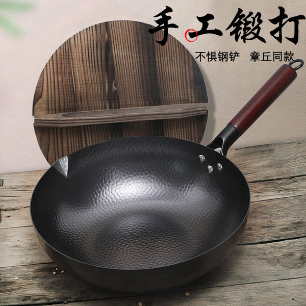 Hand forged Zhangqiu iron pot, factory price, can be used for gas and induction stoves